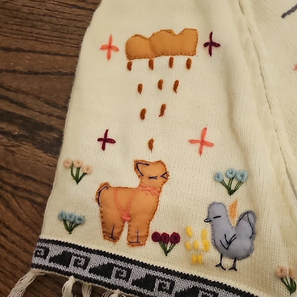 Children's Hand Embroidered Peruvian Style Hooded Zip Front Poncho - Picture 3 of 7